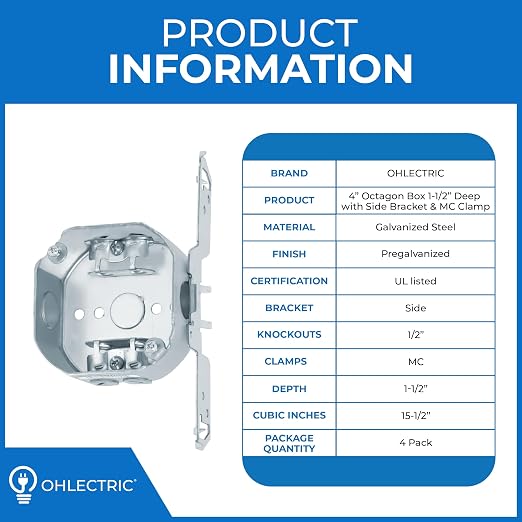 4” Welded Octagon Steel Electrical Box| 1-1/2" Deep Box 1/2” Knockouts - Image 2