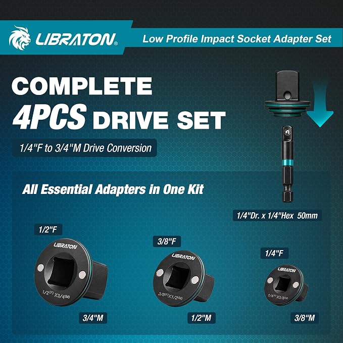 LIBRATON Low Profile Impact Socket Adapter Set, Ratchet and Drill - Image 2