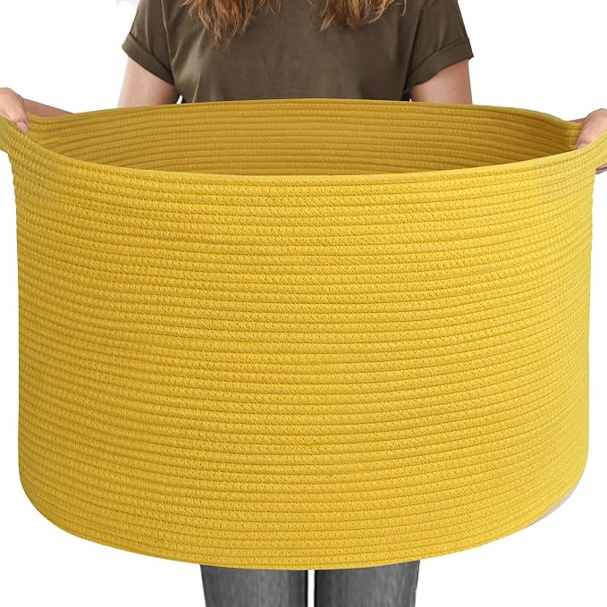 Extra Large 115L Yellow Basket, 23.6" x15.7 Cotton Rope Yellow Decor by MEGASKET