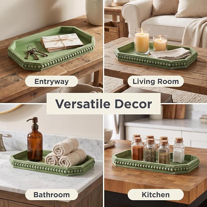 Hrastany Sage Green Wood Decorative Tray, Coffee Table Tray - Image 6