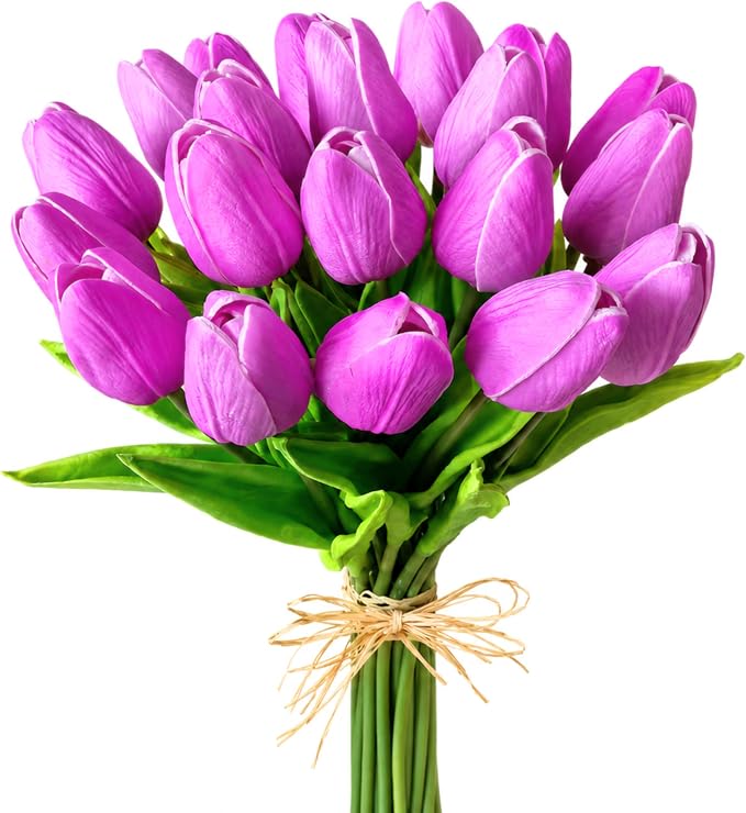 Mandy's 20pcs Artificial Lavender Tulips | 13.5 Inch Lifelike PU Tulips Faux by Mandys