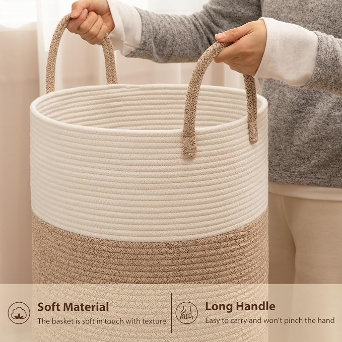 OIAHOMY 100L Nursery Hamper Laundry Basket Laundry Hamper Brown/White | - Image 6