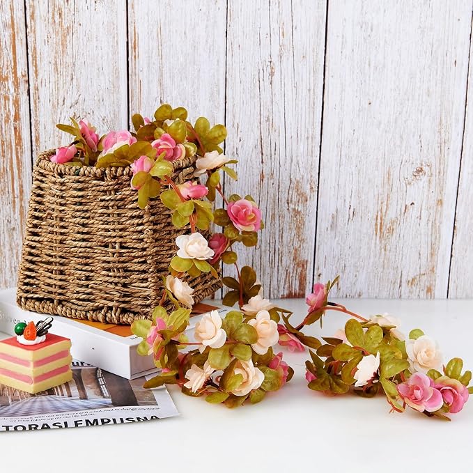 6Pcs x 8.2FT Artificial Flower Garland Rose Vine, Champagne Pink Flower | - Image 8