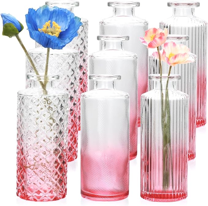 Pink Glass Bud Vase Set in Bulk, Home Table, Flower Decor, Party Decorations by Brajttt