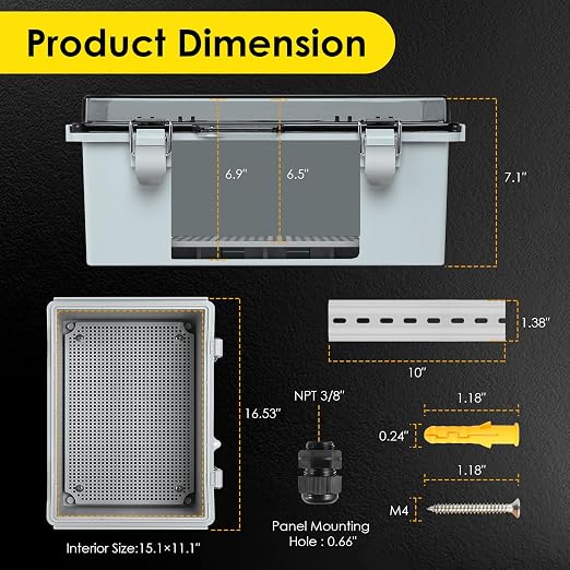 IP67 ABS Outdoor Electrical Box Waterproof 16.1''×12.2''×7.1'' | Weatherproof - Image 3