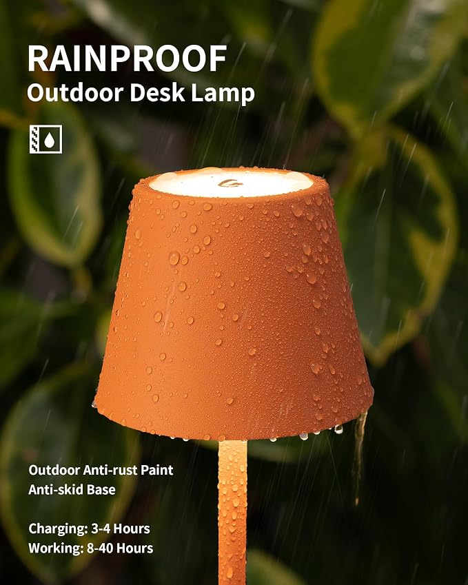 KDG 2 Pack Cordless Orange Table Lamps, Rechargeable Portable LED Desk Lamp | - Image 3