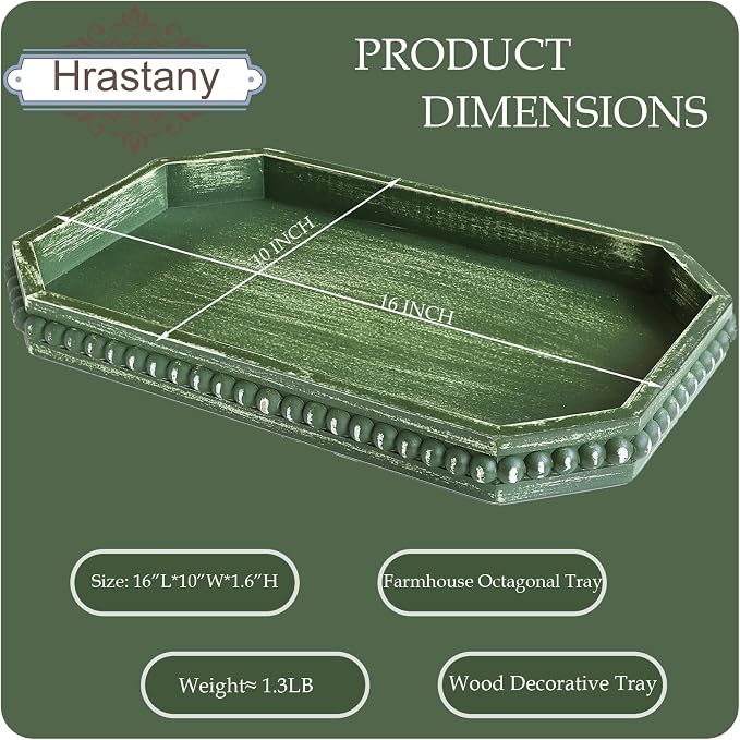 Hrastany Green Wood Decorative Tray, Coffee Table Tray - Image 2