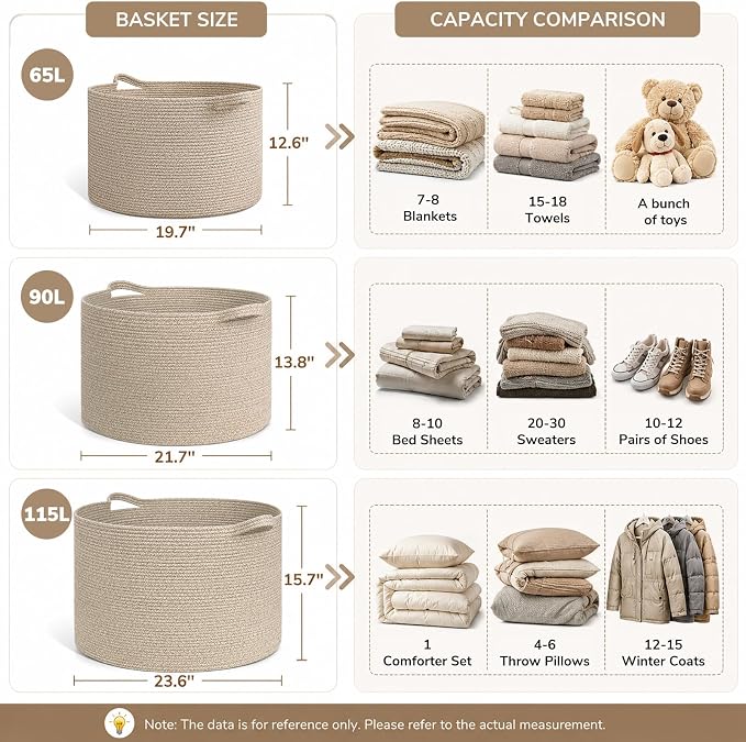 INDRESSME Large Woven Wicker Blanket Basket Living Room, 65L | 19.7" x 12.6" - Image 8