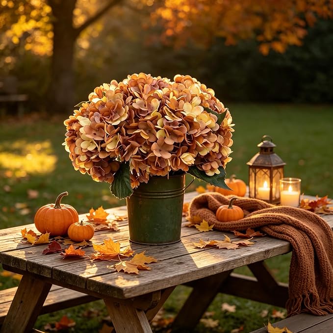 Kimura's Cabin 6Pcs Hydrangea Artificial Flowers Fall Flower, Autumn Yellow | - Image 8