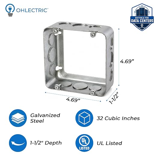 4-11/16" Square Steel Work Box Extension Rings 1-1/2" Deep - Image 2