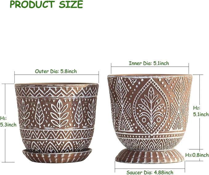 Gepege Ceramic Plant Pots, 6 Inch Indoor Planters - Image 2