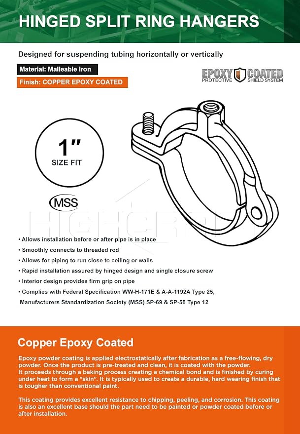 HIGHCRAFT HINGC-01-10 Industrial Decor Hinged Split Ring Pipe Hanger 1 in. - Image 5