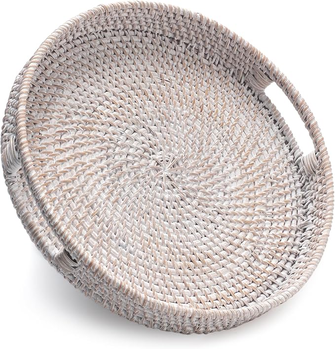 11.8 inch Round Rattan Tray, Decorative Coffee Table Trays, Ottoman Tray - Image 9