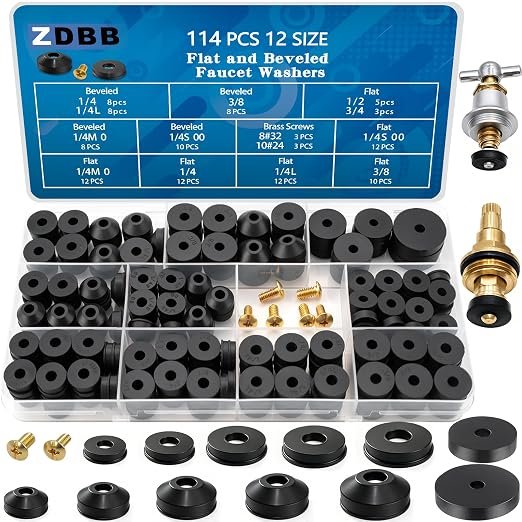 ZDBB 106 pcs Flat and Beveled Faucet Washers and Brass Bibb Screws Assortment by ZDBB