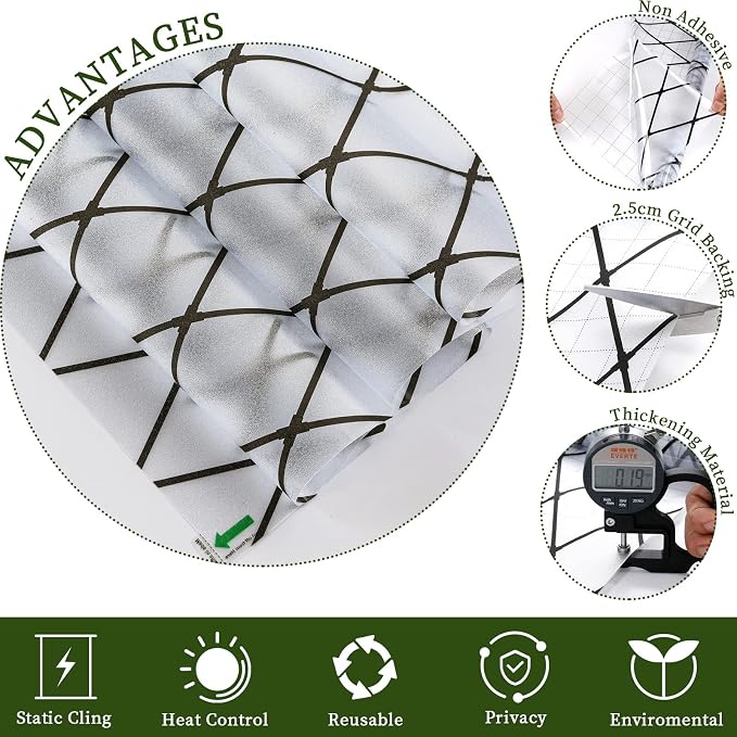 Frosted Black Lattice Window Film Static Cling Window Privacy Films Decorative - Image 3