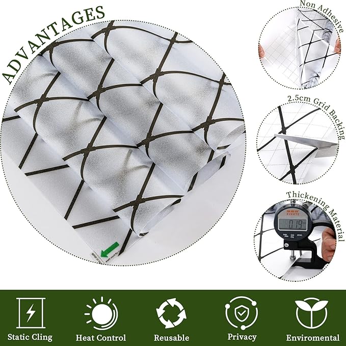 Frosted Black Lattice Window Film Static Cling Window Privacy Films Decorative - Image 3
