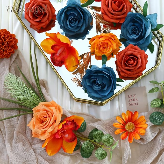 Artificial Flowers Combo Orange Flowers Mix Silk Flowers Fake Roses - Image 7