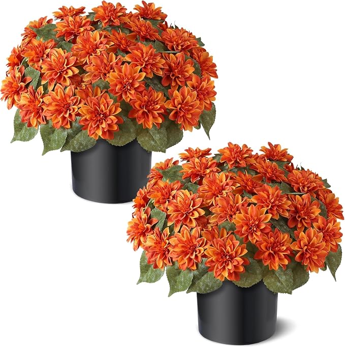 2 Set Fall Artificial Dahlia Topiary Ball Trees by VIERENA