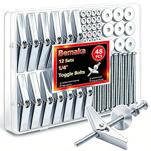 48Pcs 1/4 Inch Toggle Bolts, Butterfly Anchors Heavy Duty Drywall Anchors and by Bemaka