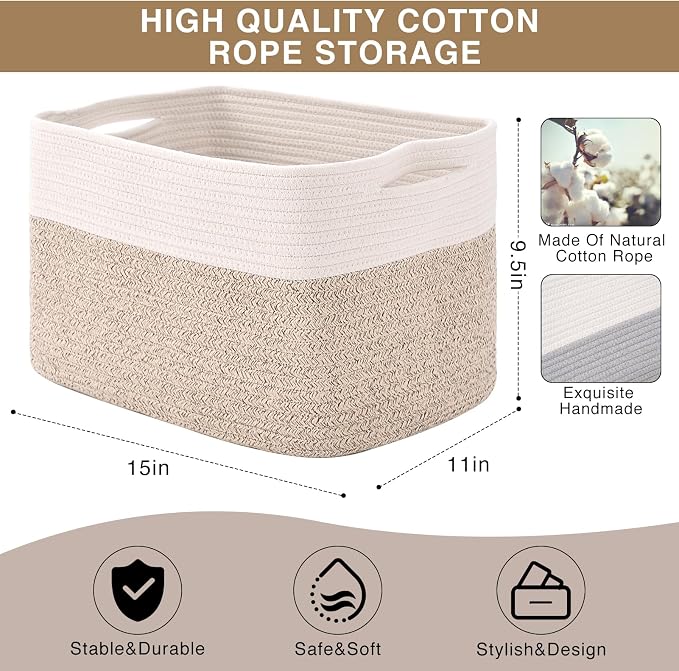 ICERZCZ Storage Baskets for Organizing, Woven Cotton Rope Basket for Storage - Image 3