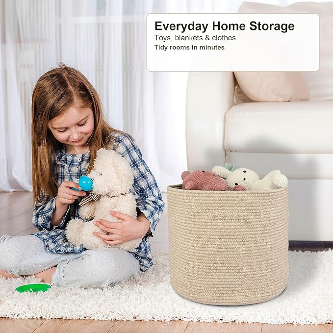 XUANGUO Cotton Rope Basket For Girls Boys Kids 16”X14” | Baby Laundry Baskets - Image 6