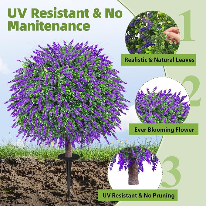 27.5" Artificial Lavender Boxwood Topiary Ball Trees, UV Resistant Faux - Image 4