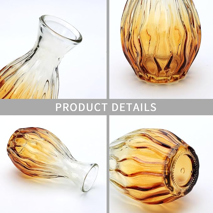 Glass Bud Vases Set of 4, Small Brown Flower Vases - Image 3