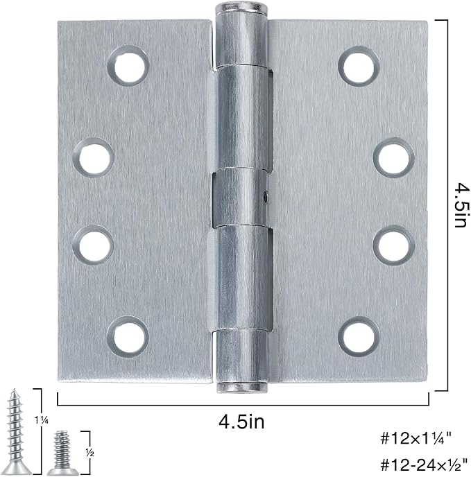 TDCHINGES Heavy Duty Door Hinges Satin Chrome 4.5Inch x 4 1/2"Square 1 Pack | - Image 2