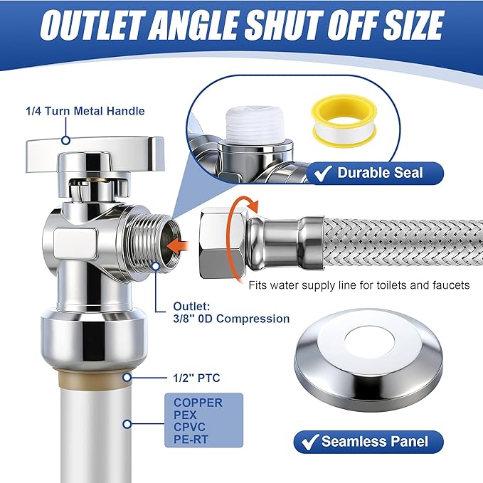 Dreyoo Complete Toilet Shut Off Valve Set - Image 3