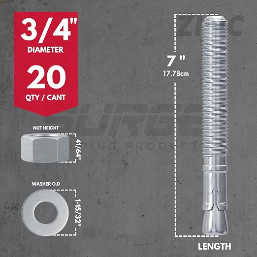 3/4" x 7" Zinc-Plated Wedge Anchors - Image 2