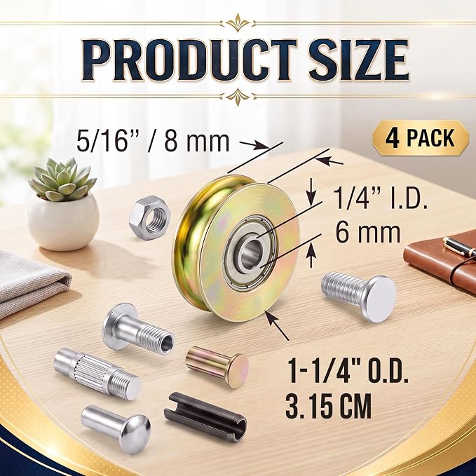 Therwen 4 Pcs 1-1/4 Inch Sliding Door Rollers Patio Roller Kit Sliding Wheels - Image 2