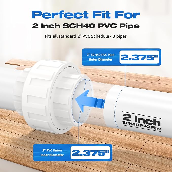 4 PCS 2" PVC Union Coupling Pipe Fitting, Slip Joint Adapter PVC Connectors - Image 4