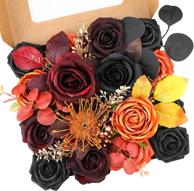 Halloween Artificial Flowers Black Flowers Mix Silk Flowers Fake Roses by FloweroyalCrafts