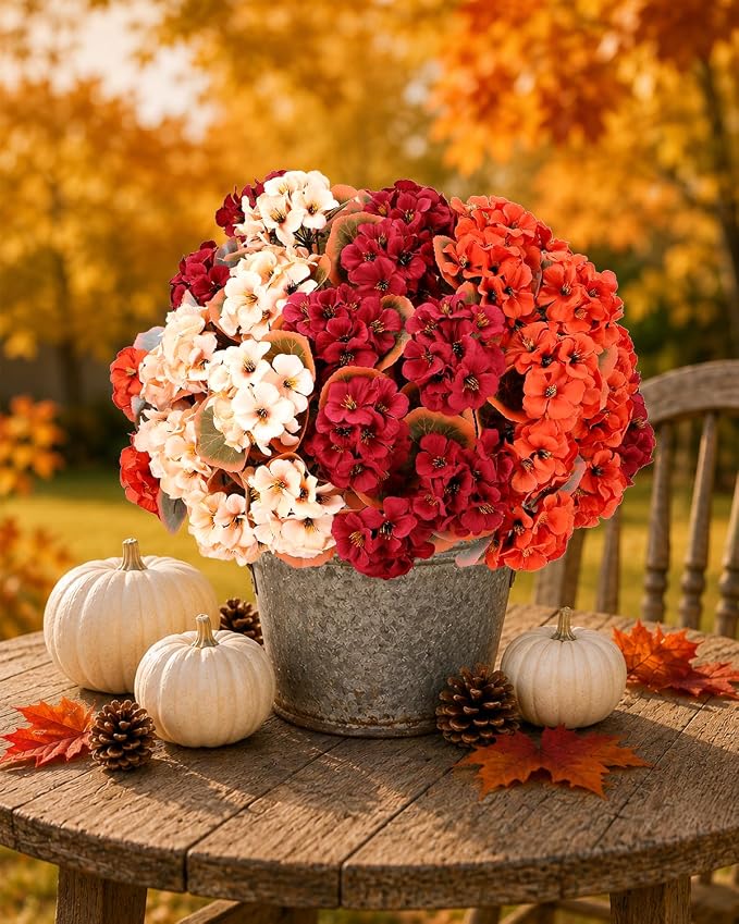 Artificial Fall Flowers for Outdoors, 6 Bundles Faux Geraniums | UV-Resistant - Image 7