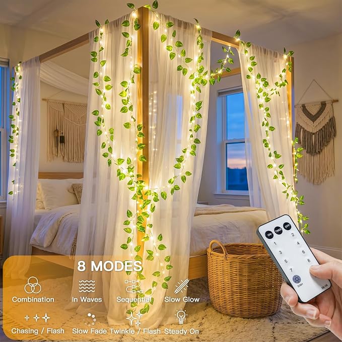 33FT 100LED Pothos Vine Fairy Lights Battery Operated Copper Wire | String - Image 5