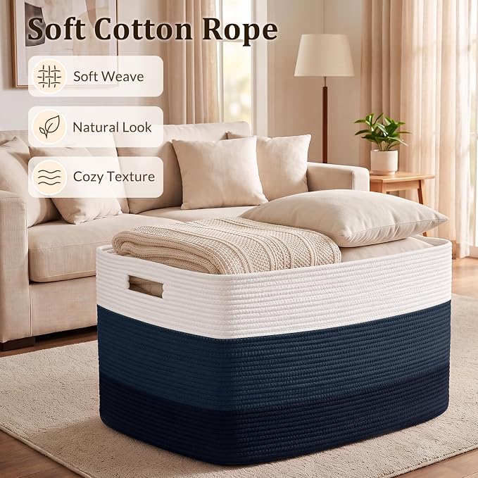 OIAHOMY 108L Extra Large Blanket Basket Dog Toy Basket Gradient Blue | - Image 3