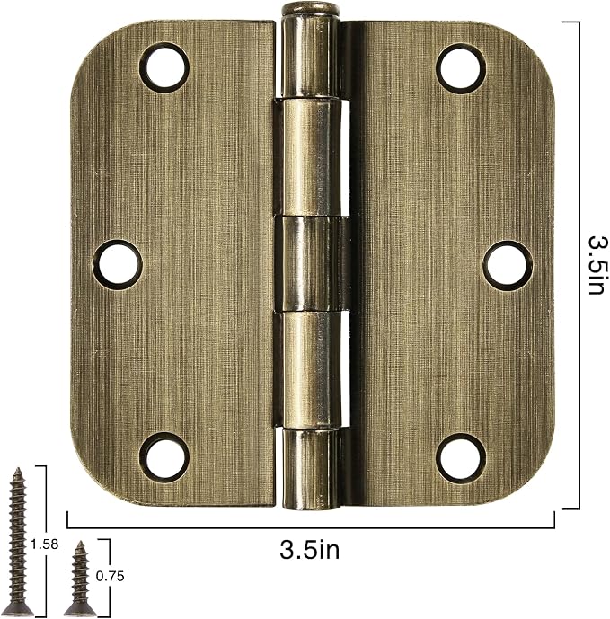 TDCHINGES Rounded Door Hinges 3.5" X 3 1/2 Inch Antique Brass 5/8" 30 Pack - Image 3