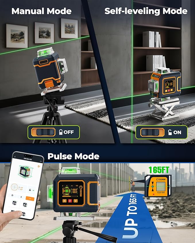 16 Lines Green Laser Level 4×360° Self Leveling, Side LCD, Pulse Mode - Image 4