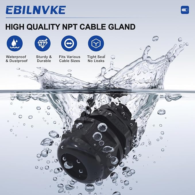 50 Pcs 1/2" NPT Cable Glands, IP68 Waterproof Nylon PA66 | Strain Relief Cord - Image 5