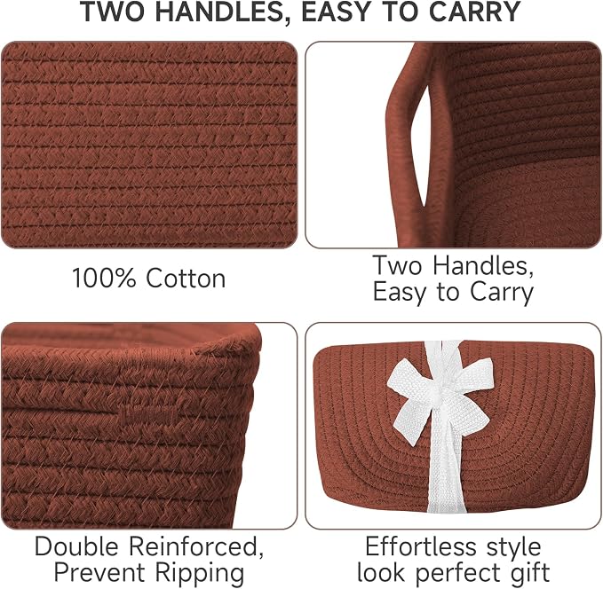 3 Pack Small Storage Baskets for Organizing, 11.8×7.8×5.1", Oxide Red | Woven - Image 9