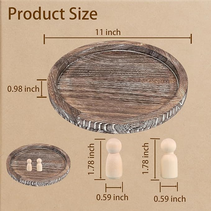 11 Inches Round Wooden Tray Decor, Round Wood Tray - Image 2