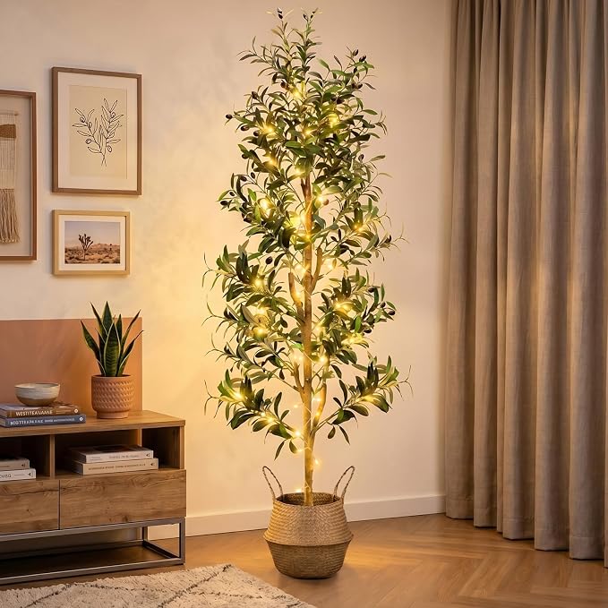 Olive Trees Artificial Indoor 7Ft Tall Faux Plants Large Fake Olivos Tree | by Unknown