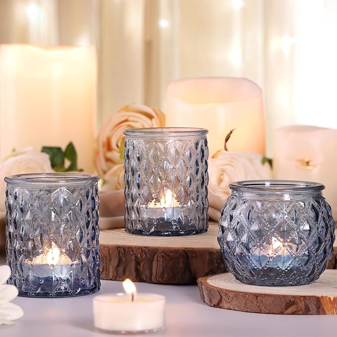 NITIME 12Pcs Assorted Blue Votive Candle Holders, Tea Lights Candle Holder - Image 3