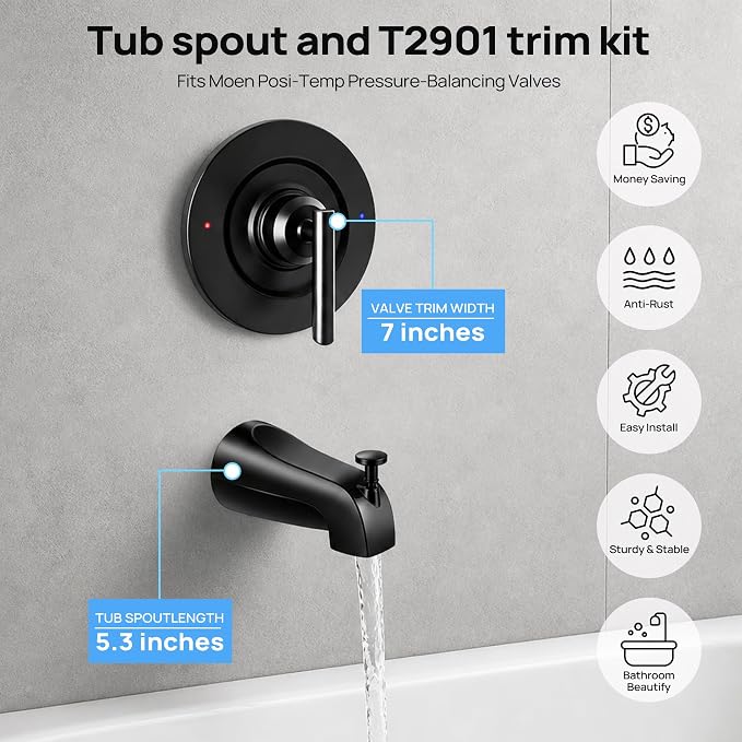 Shower Faucet Trim Kit with Tub Spout, Compatible with Moen Gibson Posi-Temp - Image 2