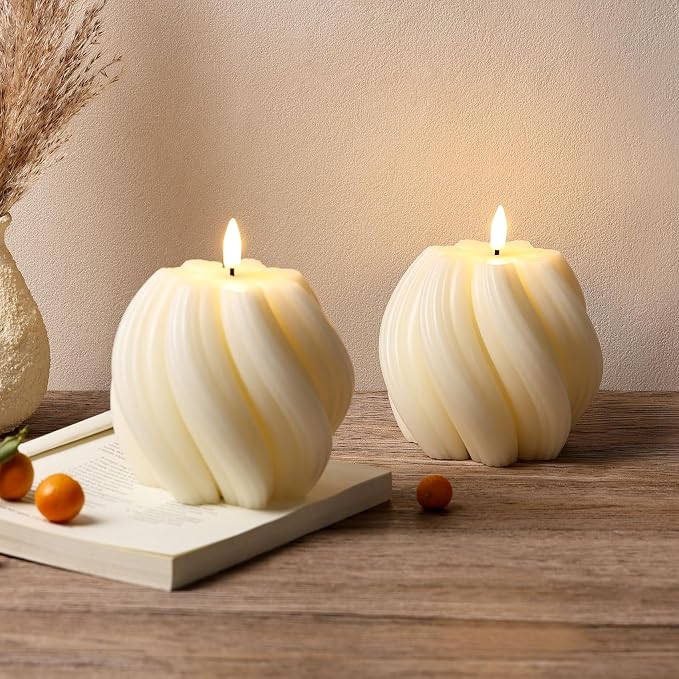 Cream White Swirl Flameless Candle - Image 6