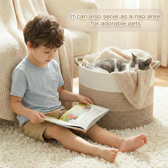 Artfeel 100L Large Cotton Rope Basket, Decorative Woven Blanket Storage - Image 3