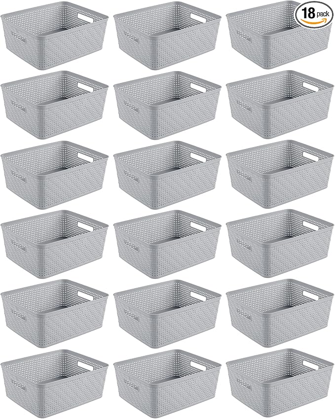 Sterilite 18 Pack Plastic Storage Bin Organization Containers, Short Baskets by Sterilite