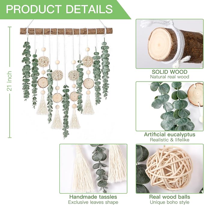 Sggvecsy 21’’ Eucalyptus Wall Hanging Decor Artificial Eucalyptus Plant Fake - Image 6
