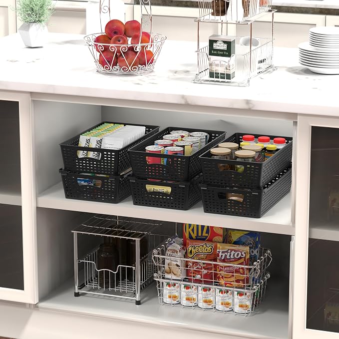Simple Houseware Stackable Plastic Woven Basket Organizer, 6 Pack - Image 2