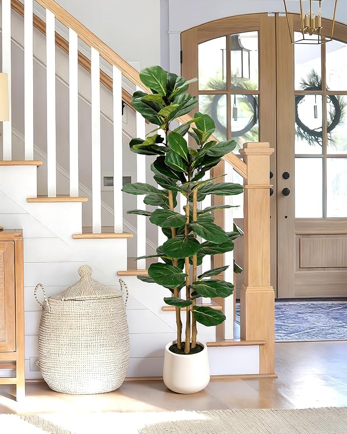 Artificial Fiddle Leaf Fig Tree in Modern White Planter, 5ft | Large Fake Tree - Image 2